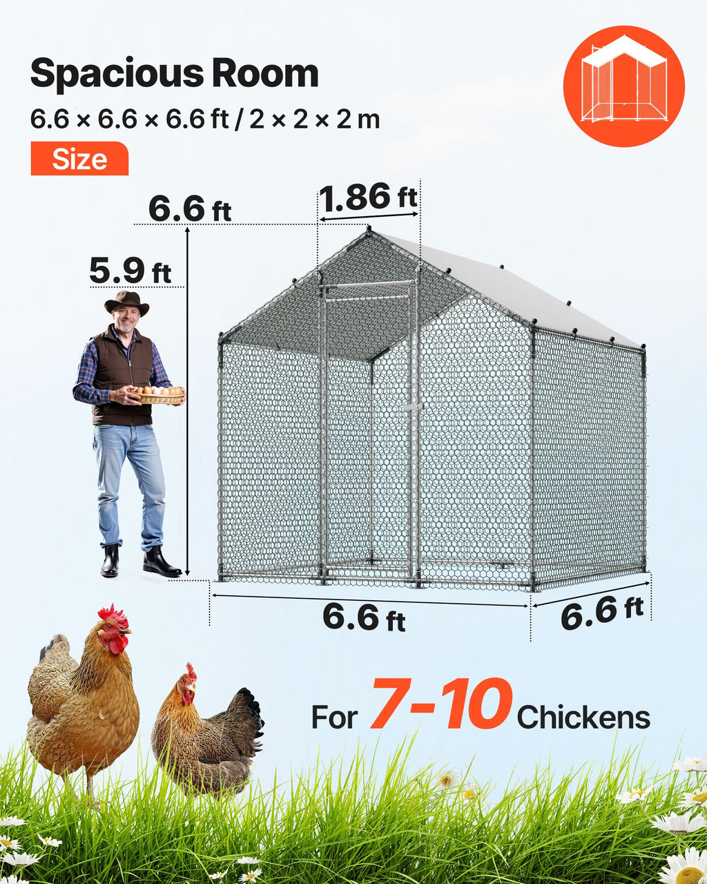 Metal Chicken Coop, 6.56x6.56x6.56ft