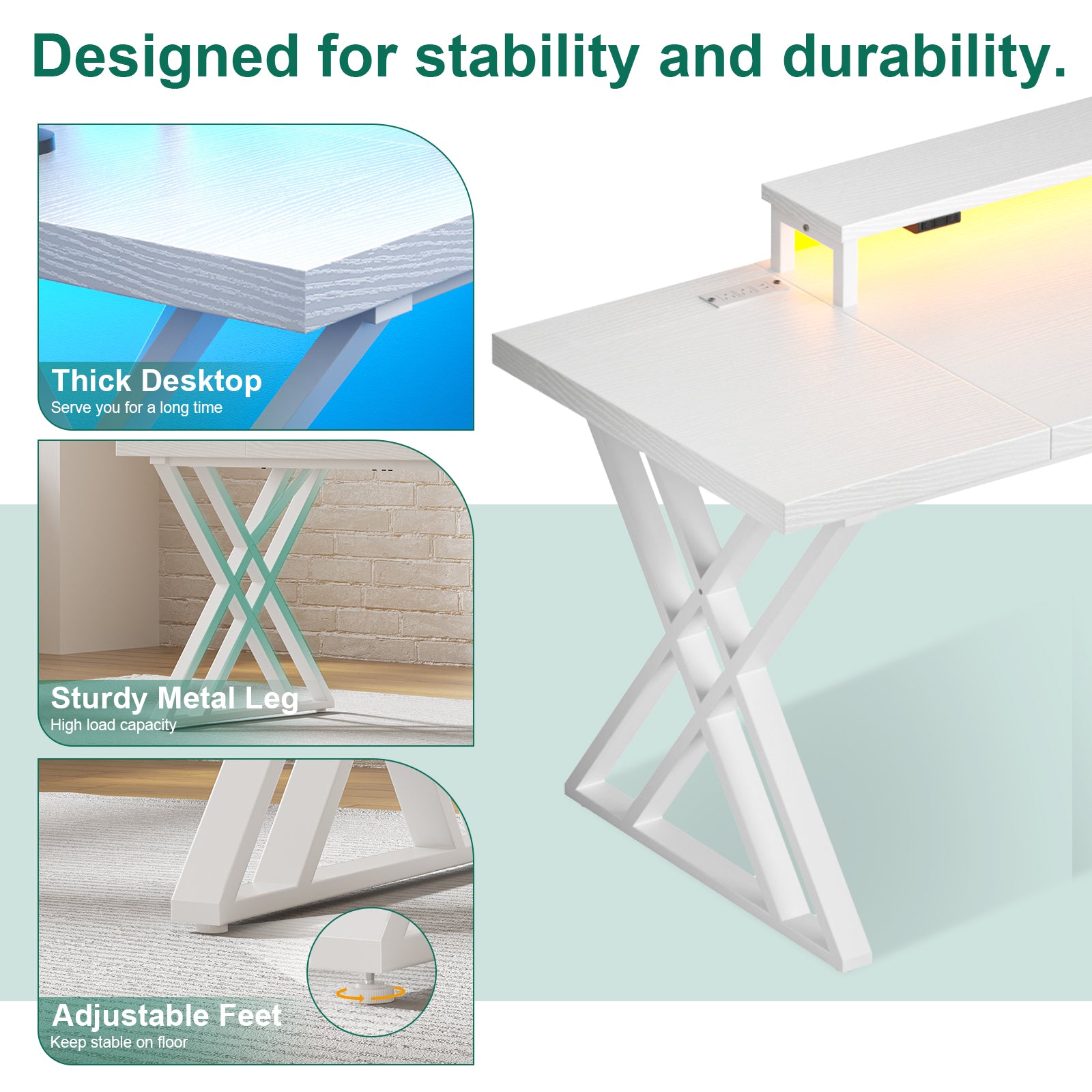 Thick Desktop Board Desk - WHITE