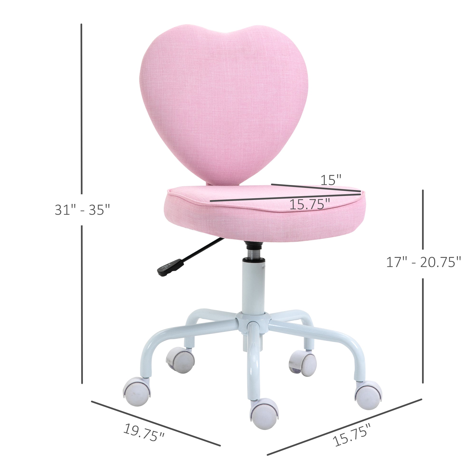 Heart Love Shaped Back Design Office Chair With Adjustable Height, Pink
