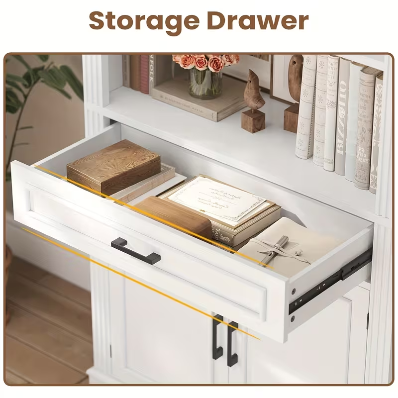 Farmhouse Bookcase with Doors & Drawer, 6 Shelves