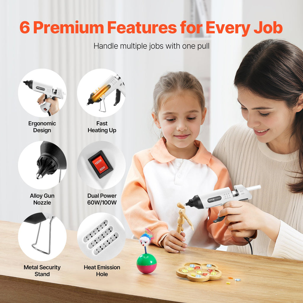 VEVOR Hot Glue Gun, Dual Power, Mini Hot Glue Gun With 20 Premium Glue Sticks And Oxford Cloth Bag