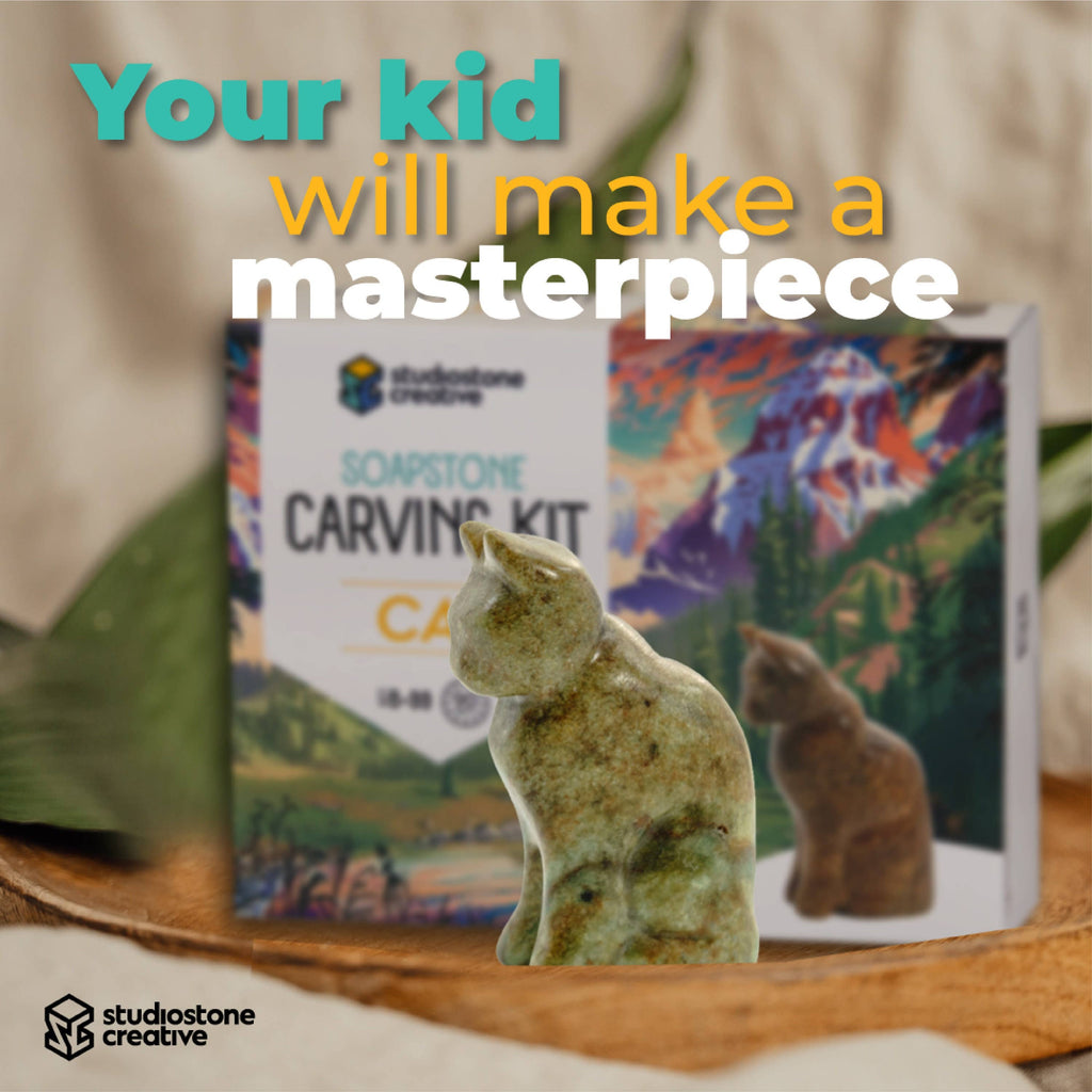 Cat Soapstone Carving Kit for Kids