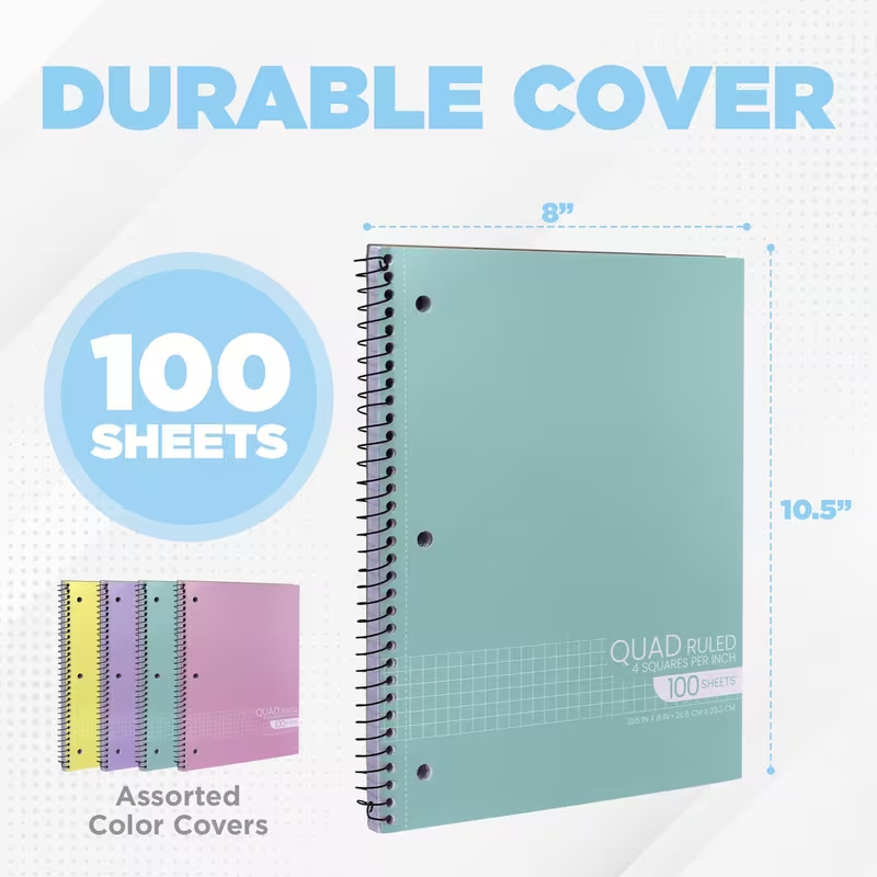 4 Pack Graph Paper Spiral Notebook