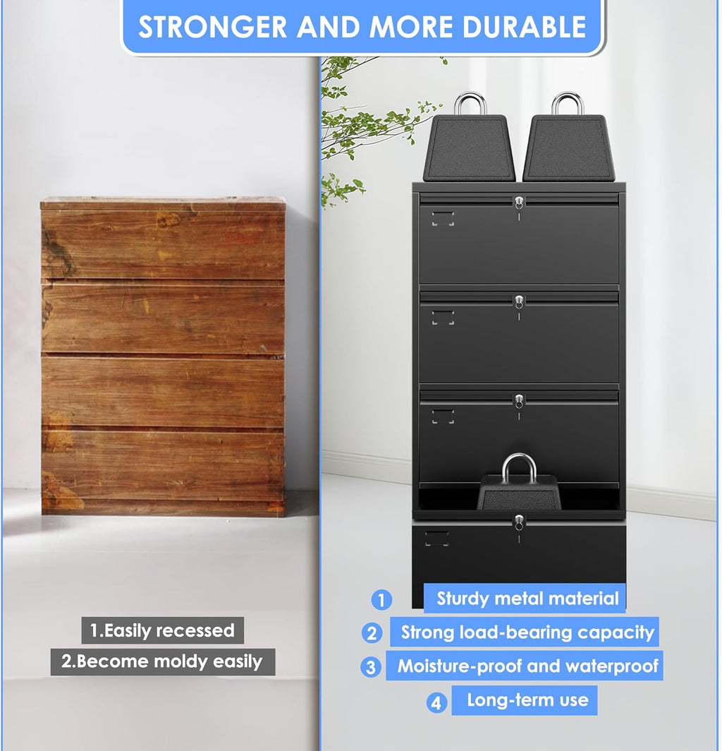 4 Drawer Lateral File Cabinet, Metal Independent Locking Drawers