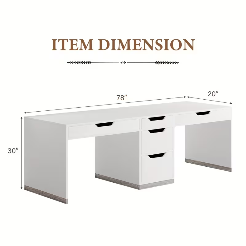 Two-Person Computer Desk with 5 Drawers