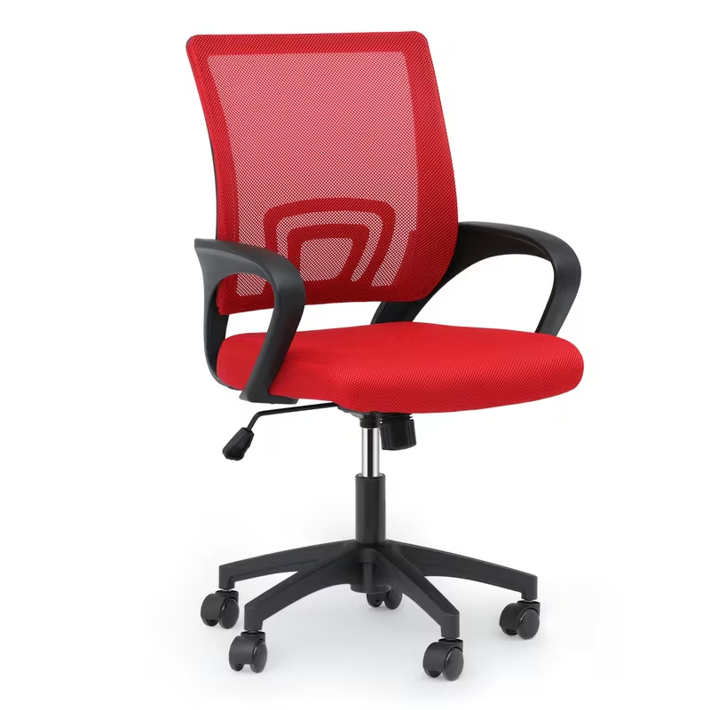Red Fixed Arms Mesh Desk Chair with Lumbar Support & Wide Seat
