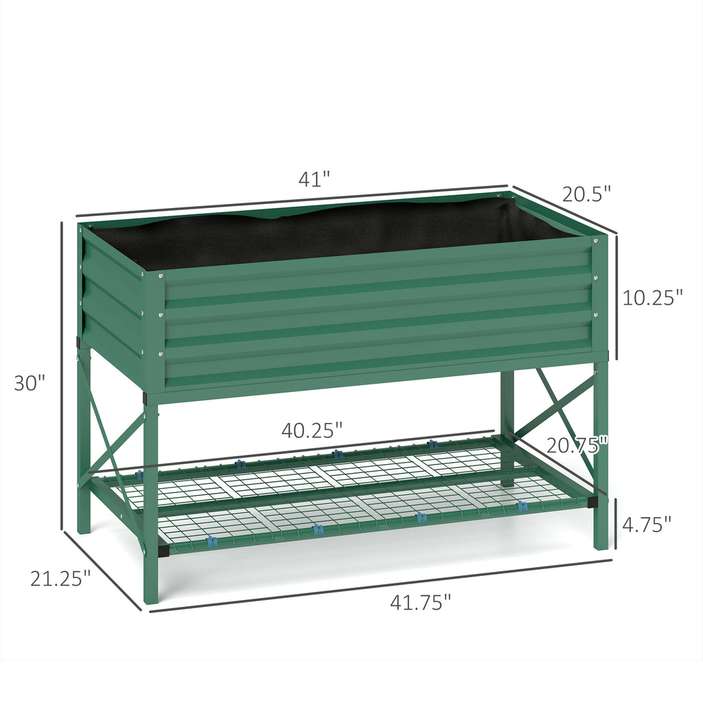 Galvanized Raised Garden Bed, Metal Planter Box with Legs, Storage Shelf and Bed Liner, Green