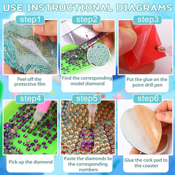 16 Pcs Diamond Art Painting Coaster Kit Flowers