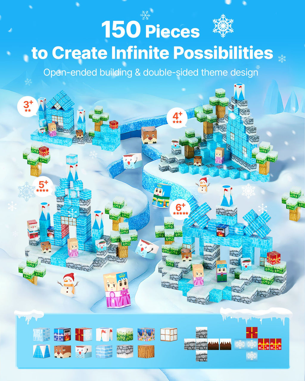 Magnetic Blocks 150 PCS Glacier Castle Set STEM Montessori Sensory EducationalToys