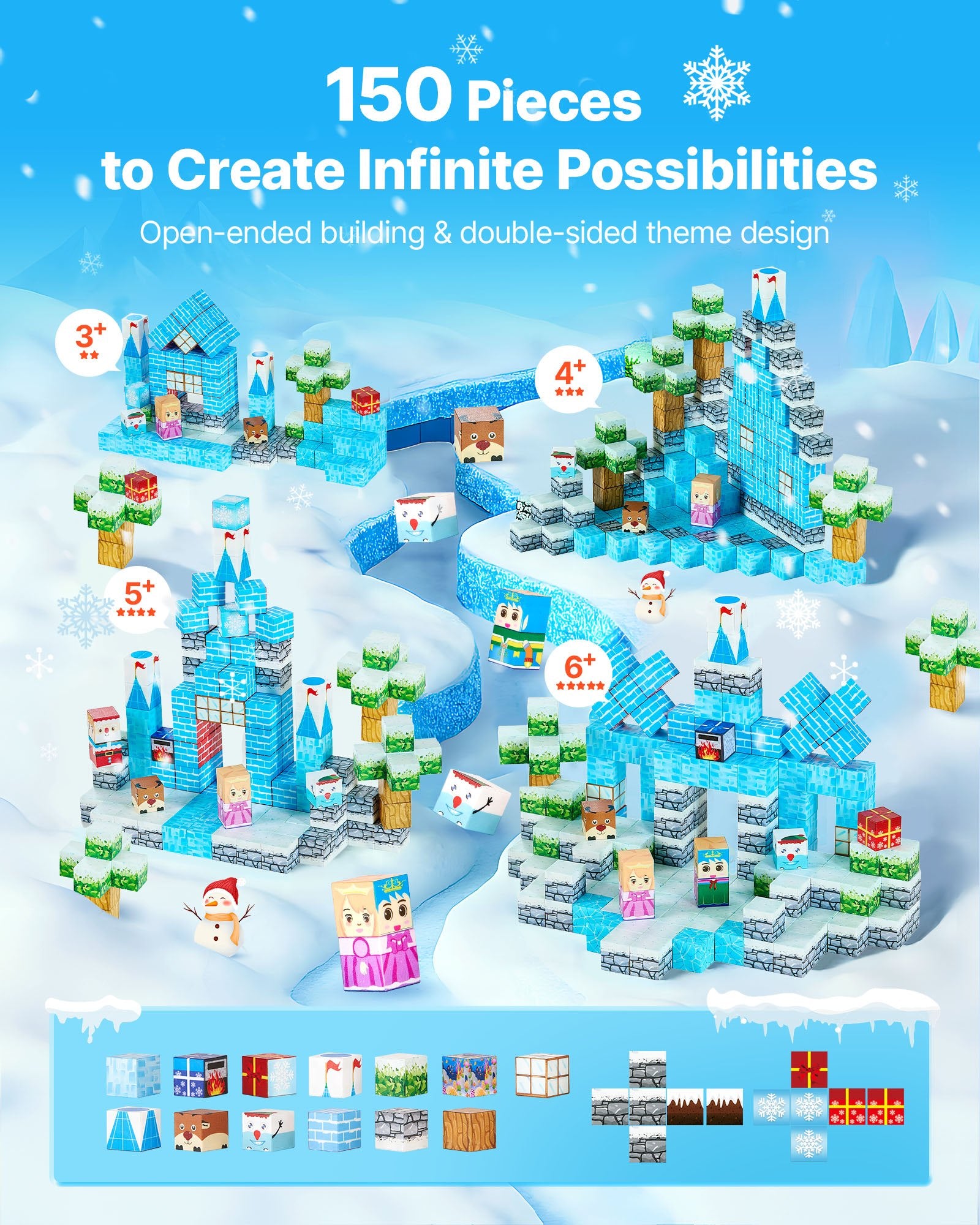 Magnetic Blocks 150 PCS Glacier Castle Set STEM Montessori Sensory EducationalToys