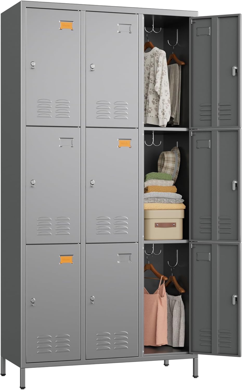 9 Doors Metal Locker With 27 Hooks Assembly Required, Dark Grey