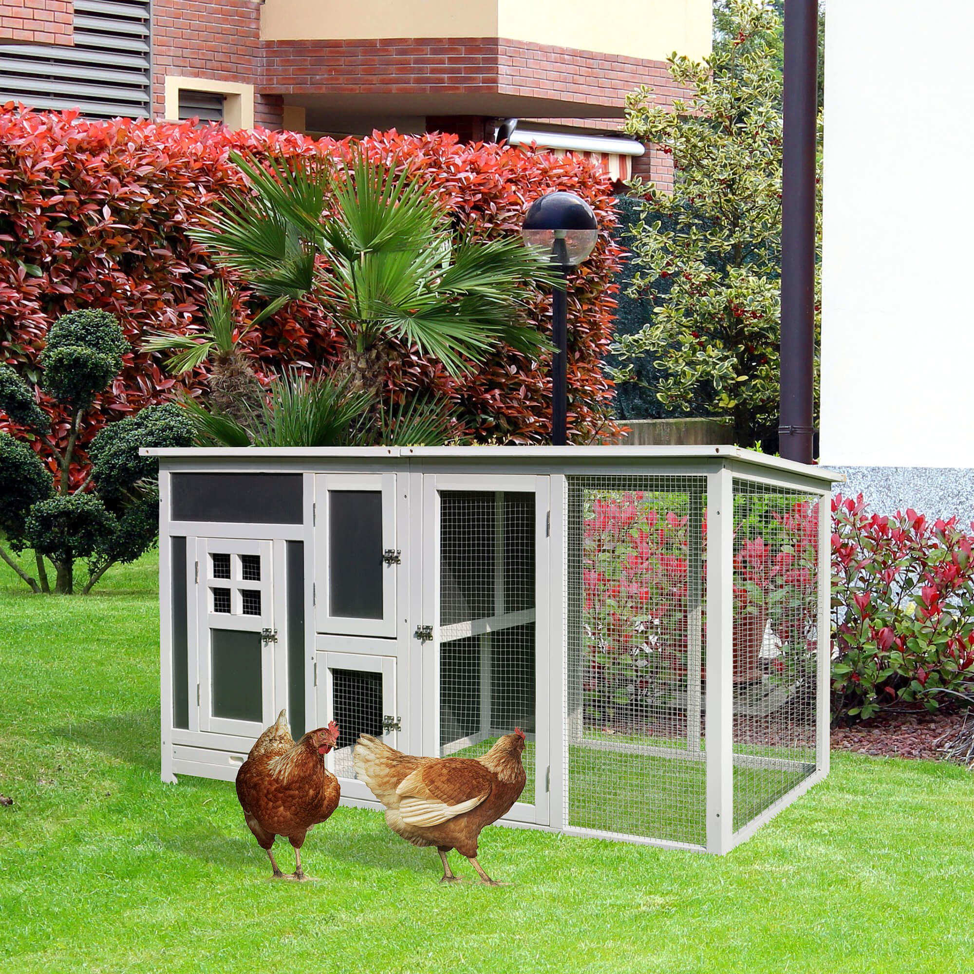 32" Outdoor Open Covered Chicken Coop House with Run and Nesting Box and
