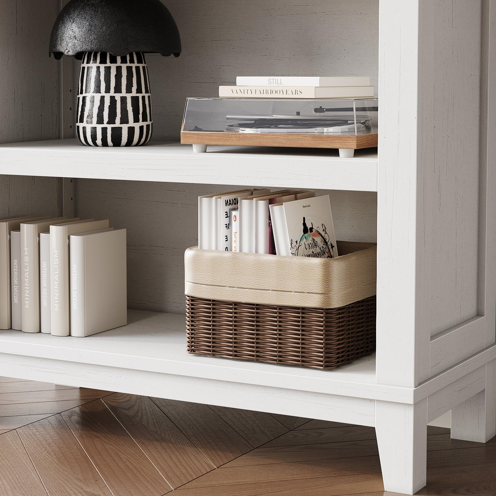 71" Tall Farmhouse Bookcase with Adjustable Shelves White