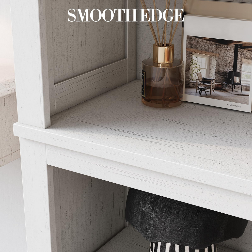 71" Tall Farmhouse Bookcase with Adjustable Shelves White