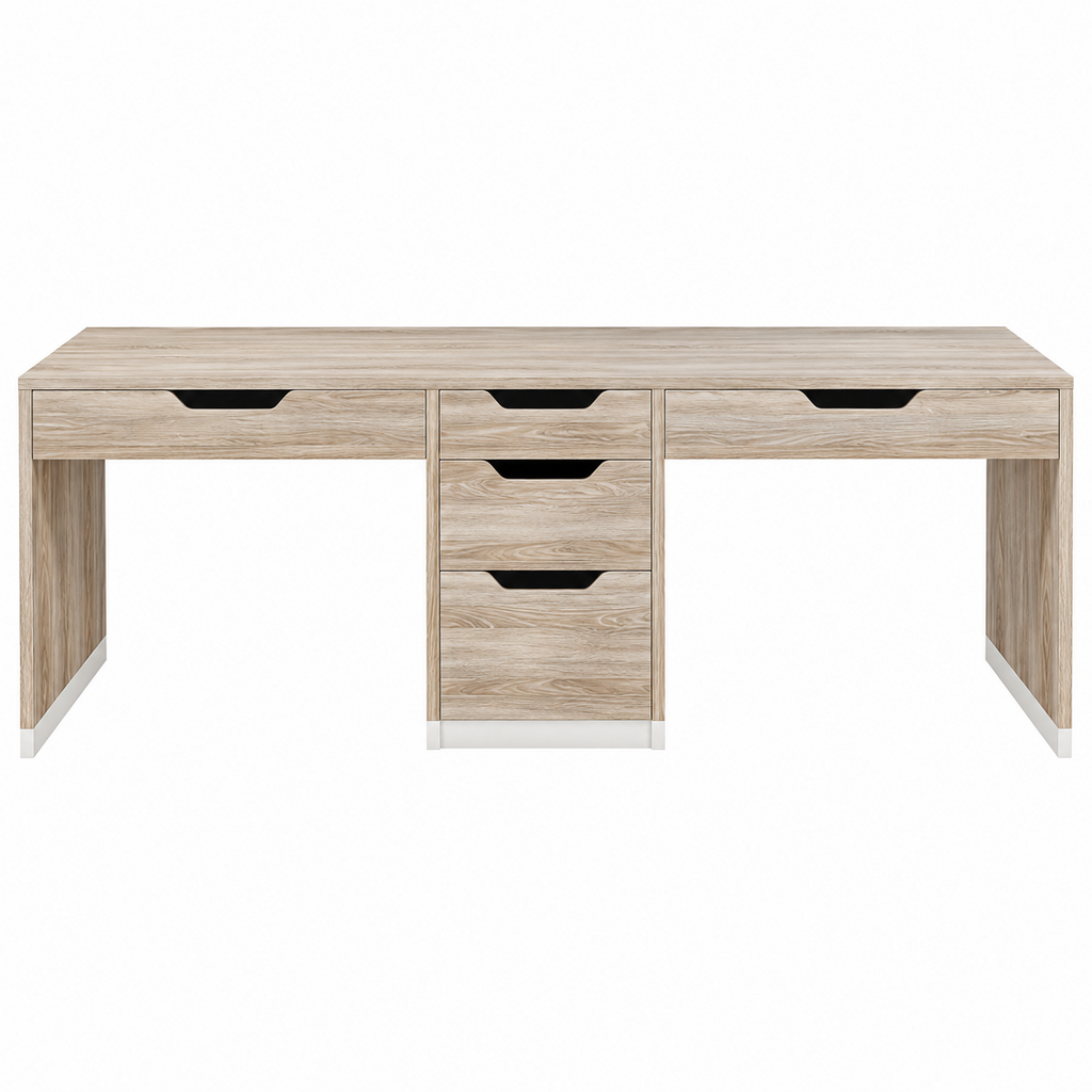 Two-Person Computer Desk with 5 Drawers