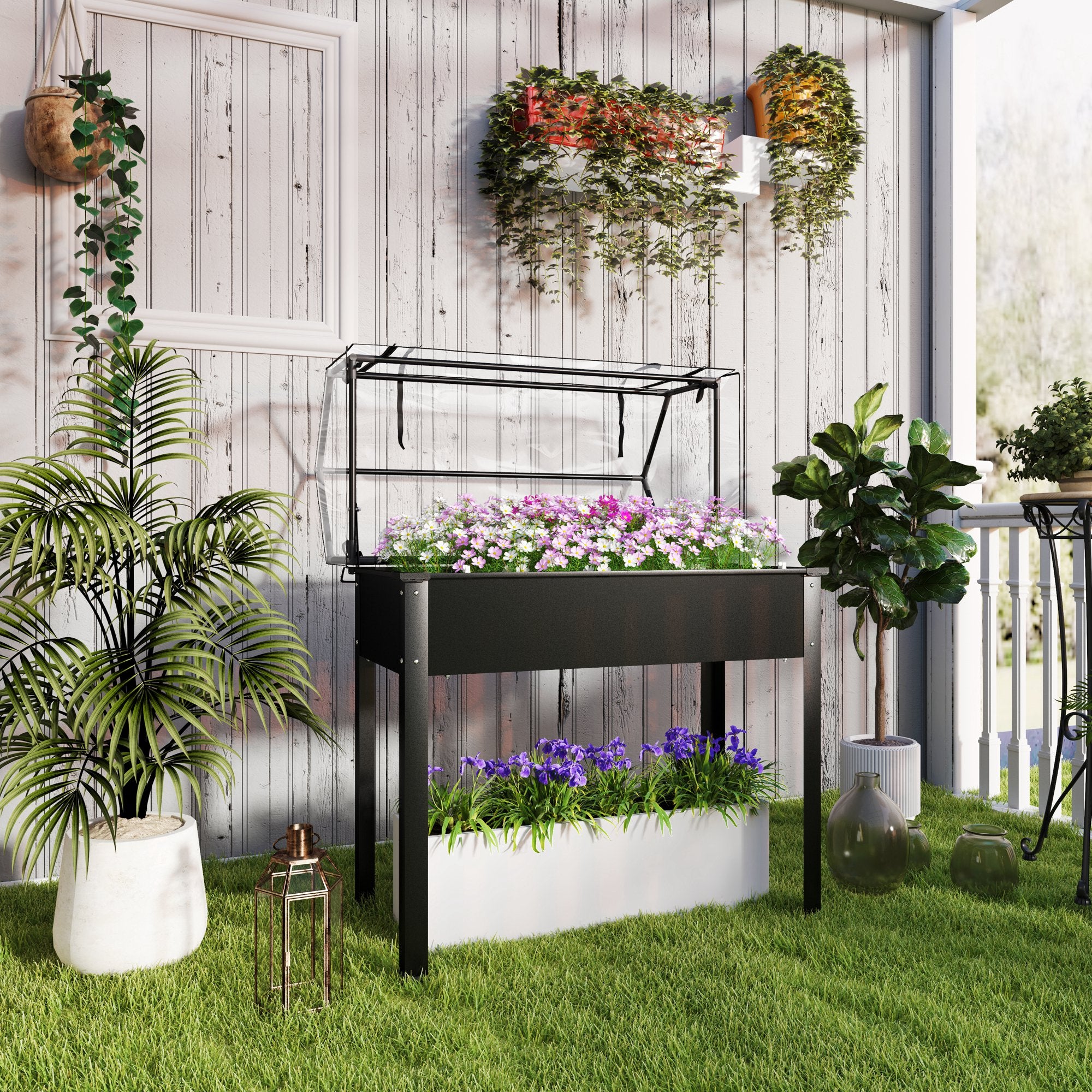 Elevated Garden Box with Greenhouse Cover
