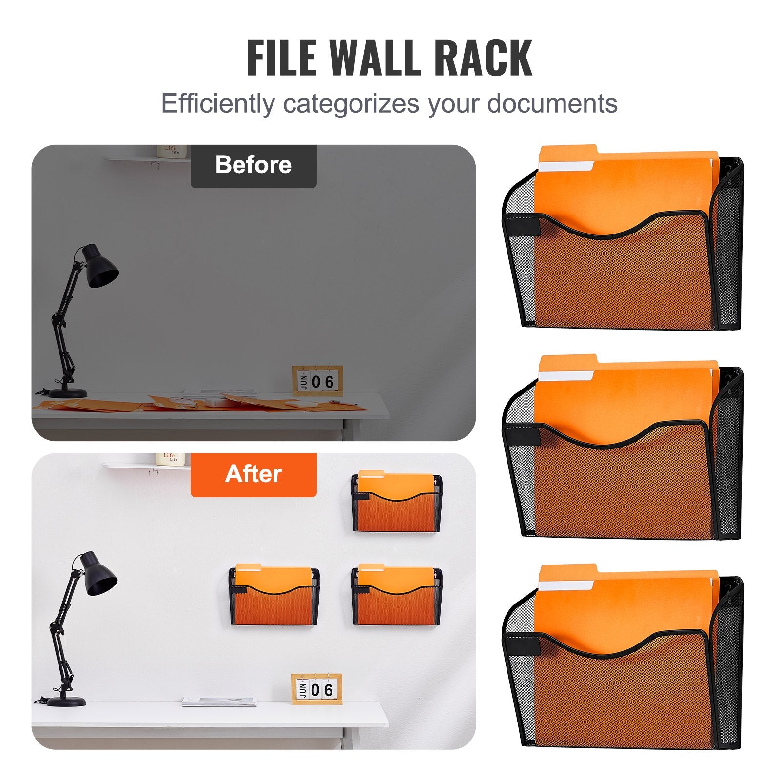 Hanging Wall Files Organizer, 3 Pack Single Pocket Mesh Wall File Holder, Metal Wall Folder Organizer With Nametag Label, For Office Home & School