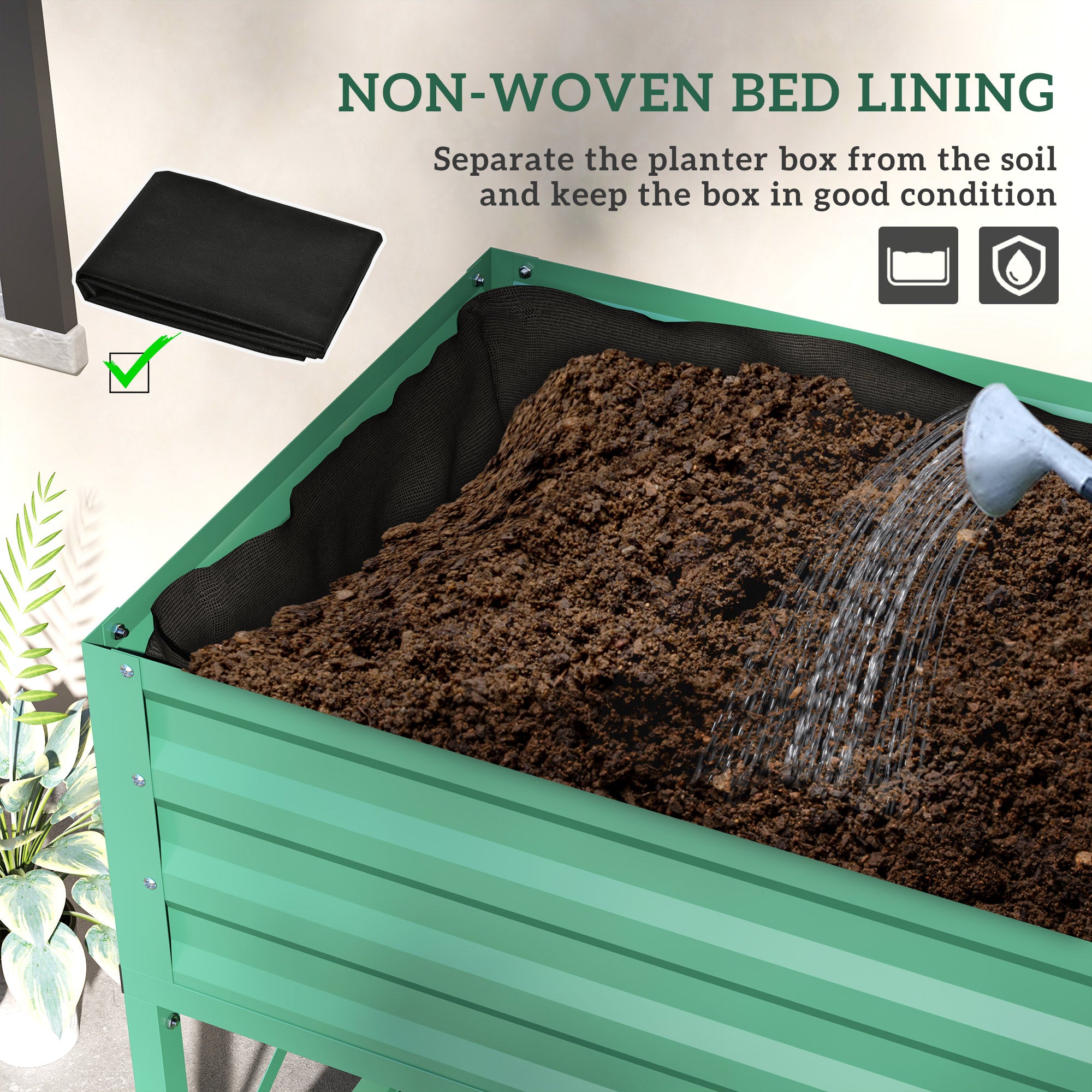 Galvanized Raised Garden Bed, Metal Planter Box with Legs, Storage Shelf and Bed Liner, Green