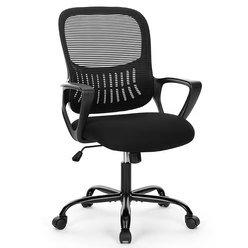 Erognomic Desk Chair with Lumbar Support | Fixed Arms| Black