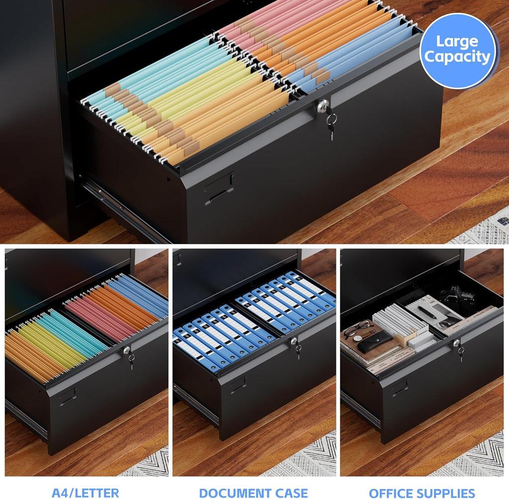 4 Drawer Lateral File Cabinet, Metal Independent Locking Drawers