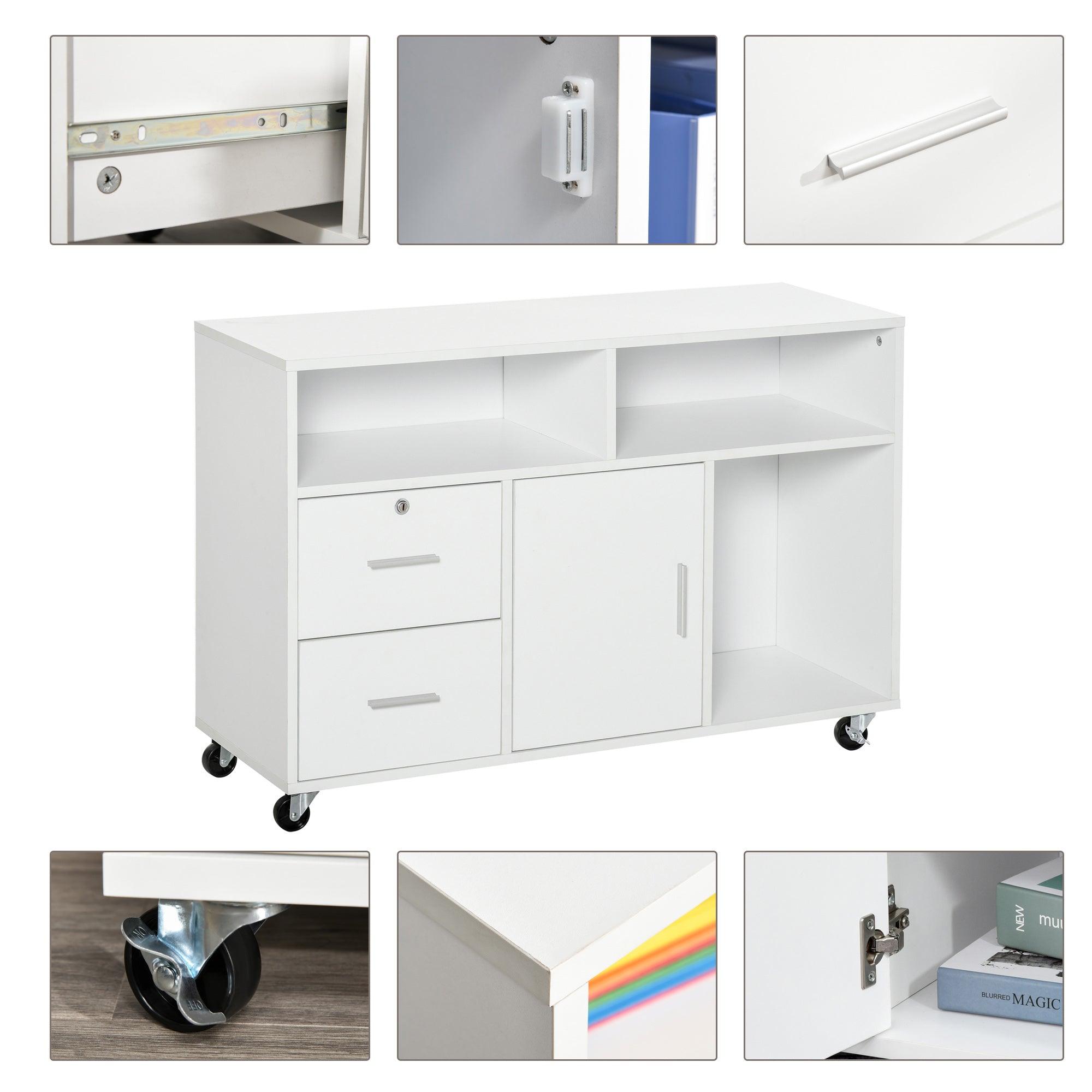 Printer Stand Home Office Mobile Storage Cabinet Organizer Desktop with Caster Wheels