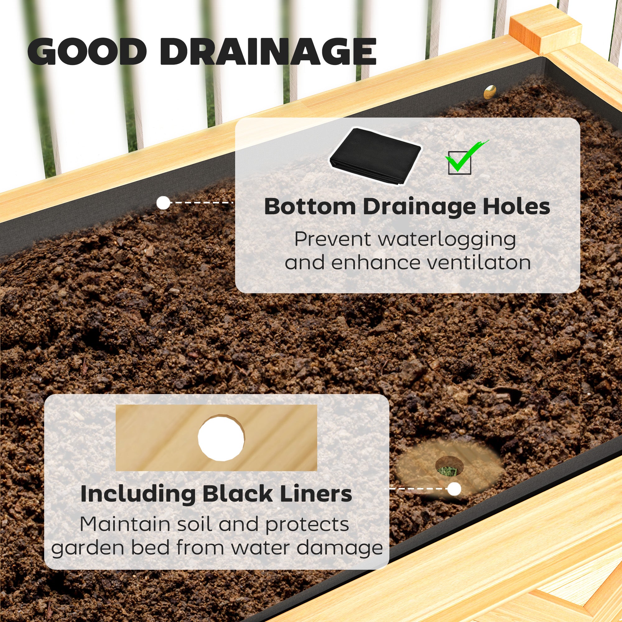 Raised Garden Bed, 47 x 22 x 31.5 in. Elevated Wood Planter Box with Storage Shelf, Drainage Holes, and Liner, Natural
