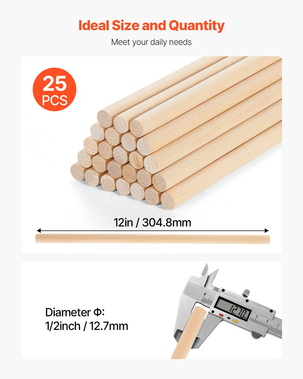 25Pcs Wooden Dowel Rods  12 Inch Natural Wood Sticks For Craft DIY