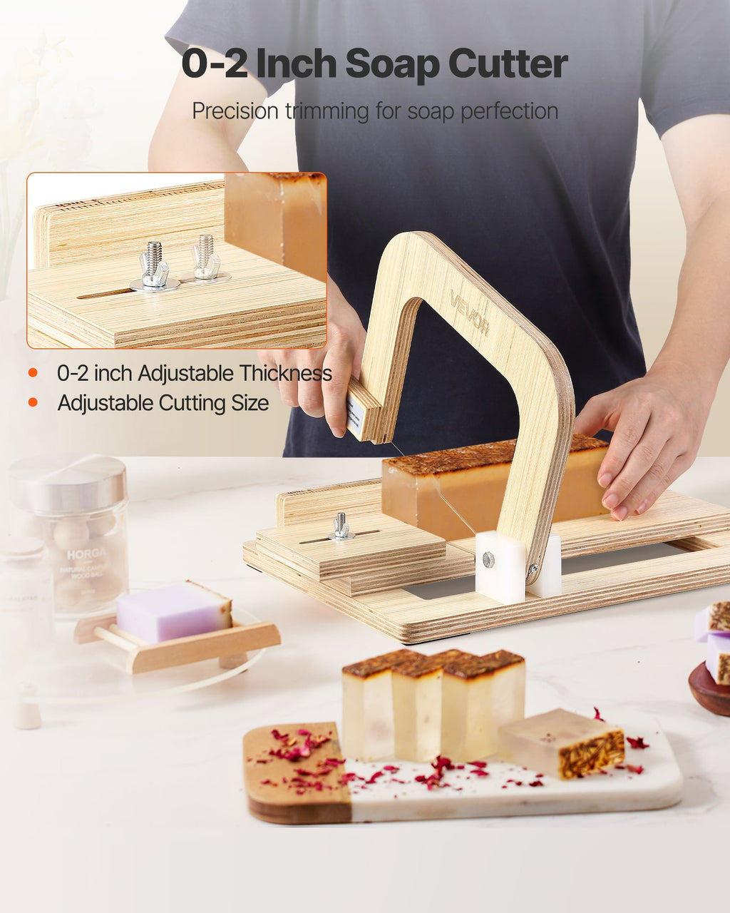 Soap Cutter, 0-2 Inch Adjustable Thickness, Wood Soap Slicer With Stainless Steel Adjustable Wire Tension, With Extra Wires, Multi Handmade Cutter For Candles, DIY Making Cutting Tool