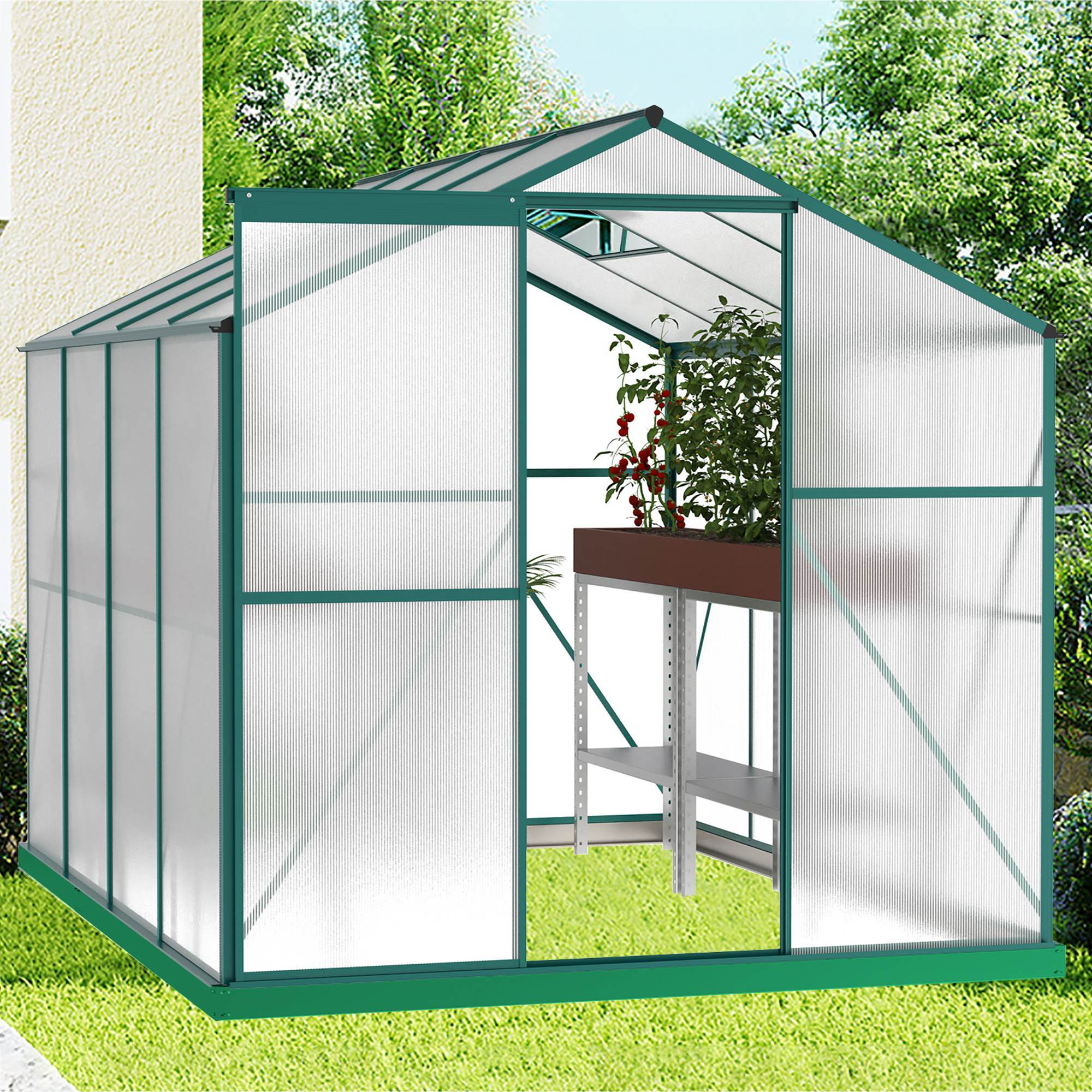 Polycarbonate Greenhouse, 6X8 Ft Greenhouse With Roof Vent