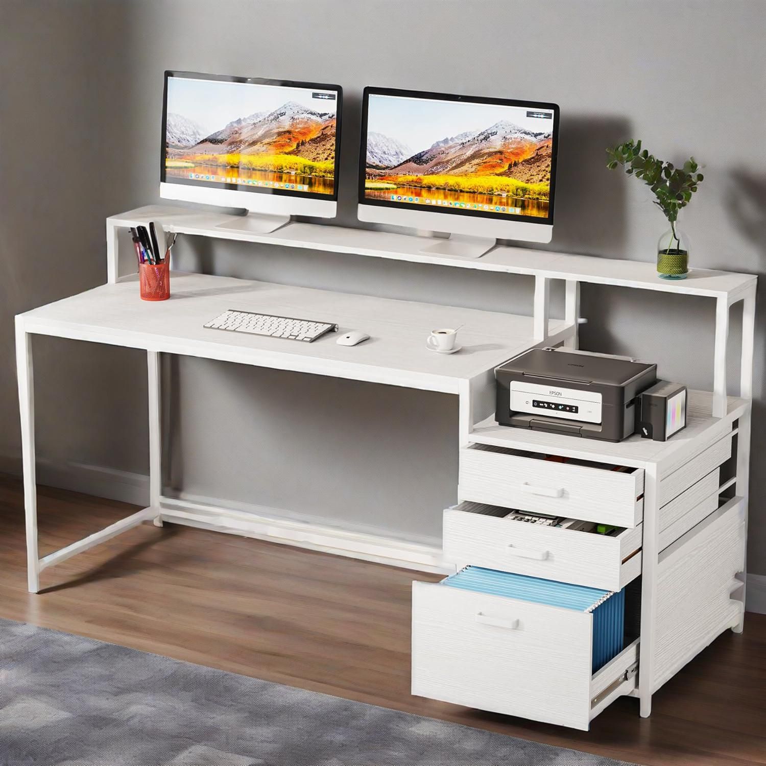 63 Inch Computer Desk With File Drawer Cabinet