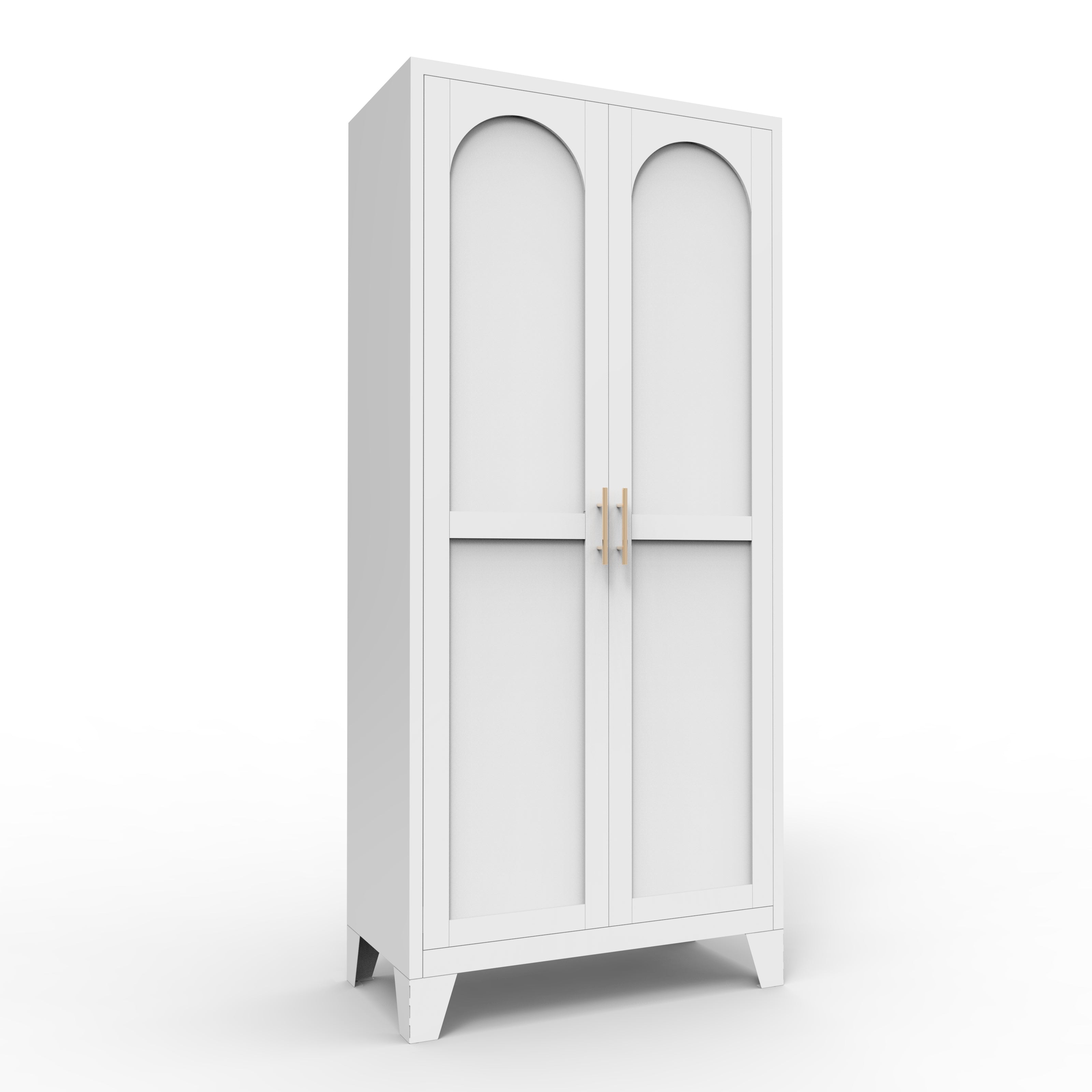 61'' 2 Shapely Doors Cabinet, Metal Storage Cabinet With Doors And Adjustable Shelves, For Bedroom, Living Room White