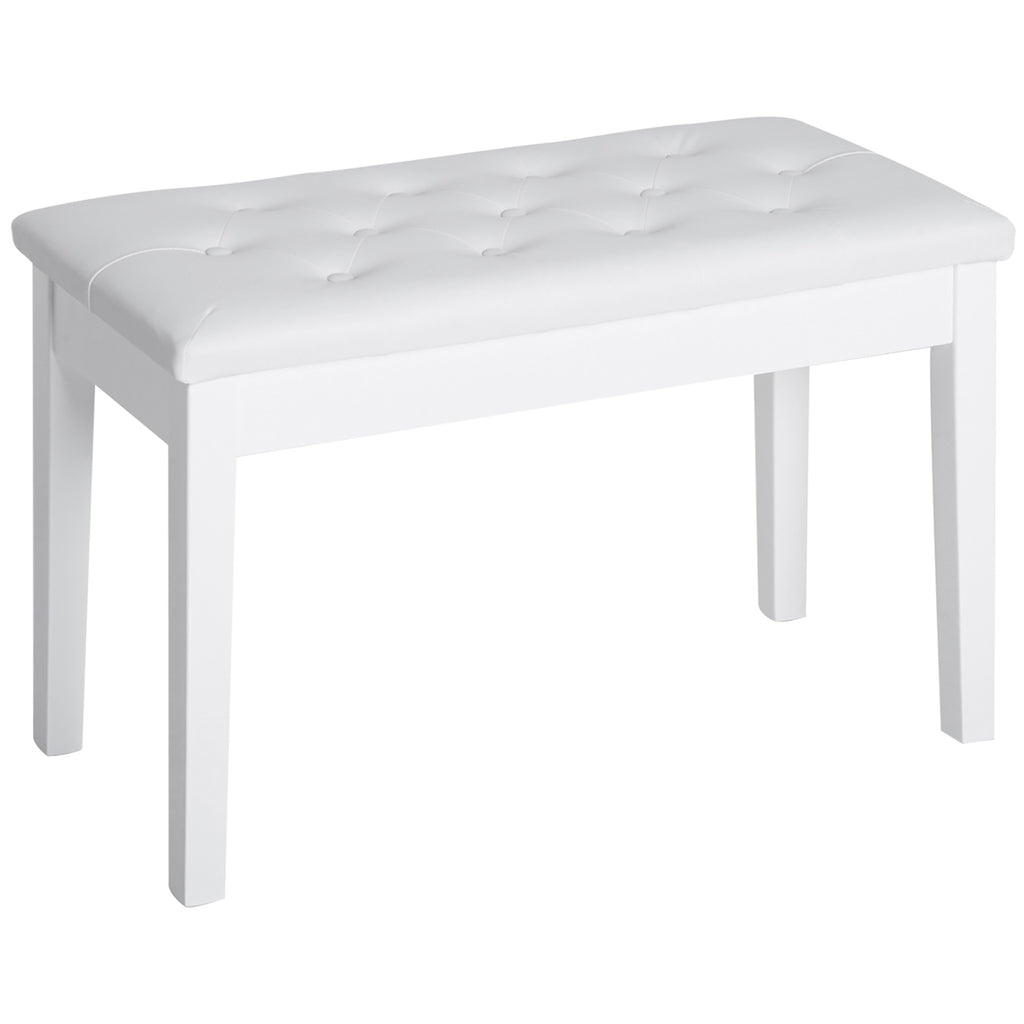Piano Bench, Duet Piano Chair with Faux Leather Padded Cushion, White