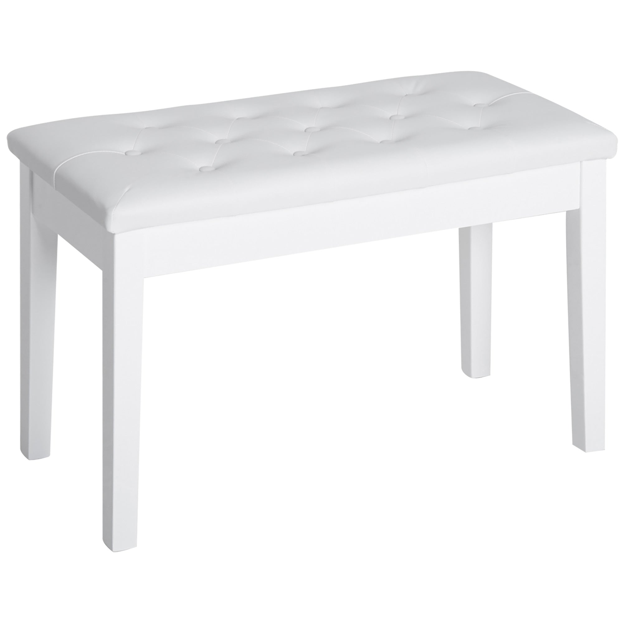Piano Bench, Duet Piano Chair with Faux Leather Padded Cushion, White