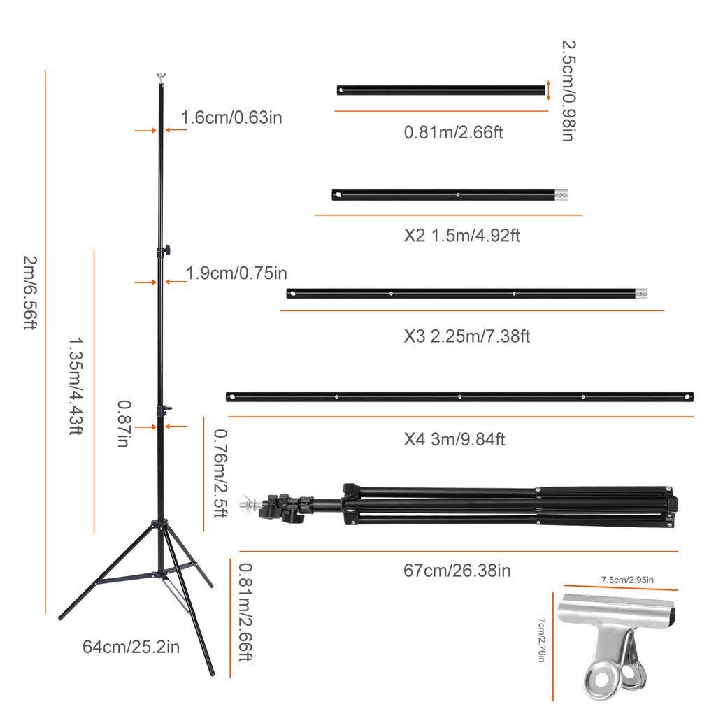6.5 X 10ft Photo Video Backdrop Stand Adjustable Heavy Duty Set With Carrying Bag Clamps