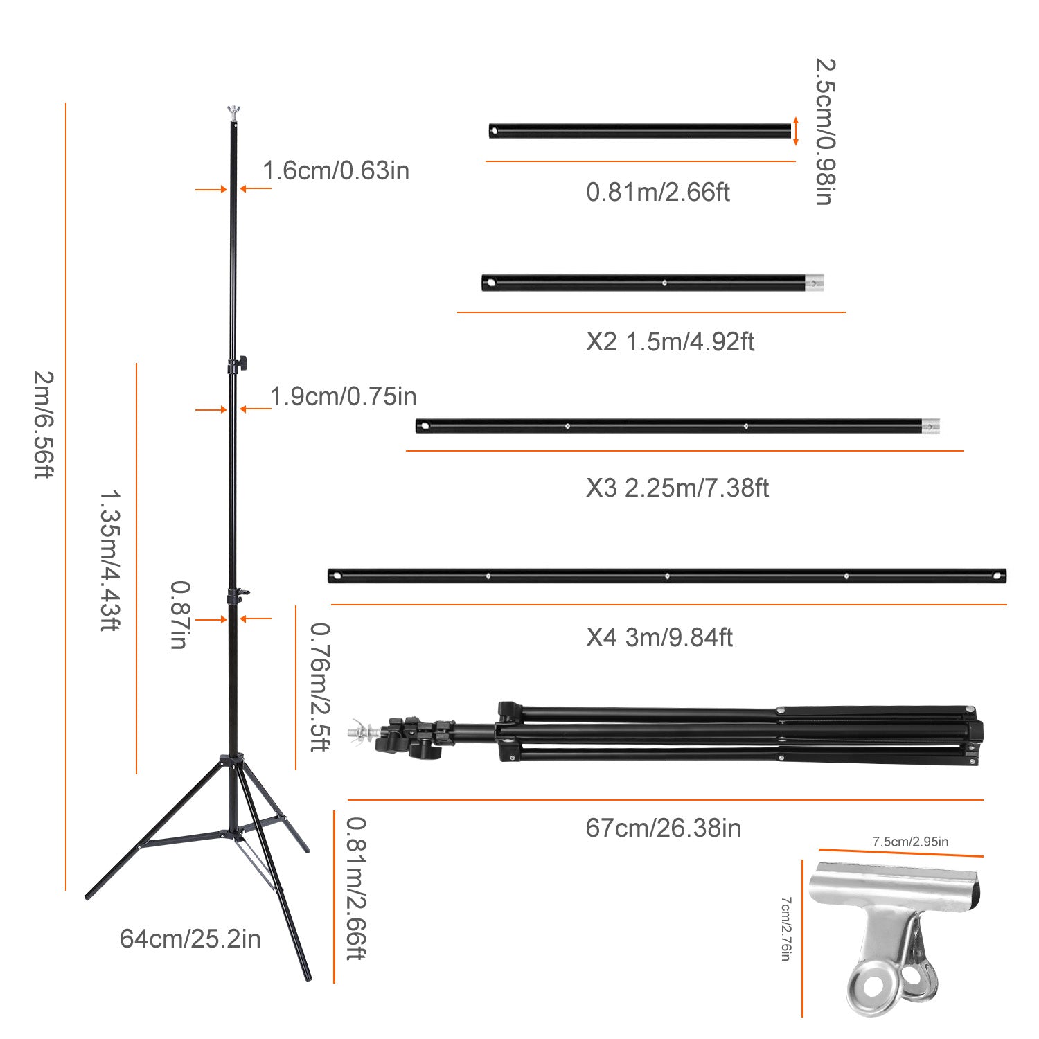 6.5 X 10ft Photo Video Backdrop Stand Adjustable Heavy Duty Set With Carrying Bag Clamps