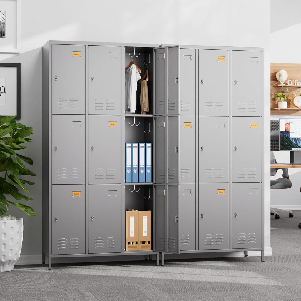 9 Doors Metal Locker With 27 Hooks Assembly Required, Dark Grey