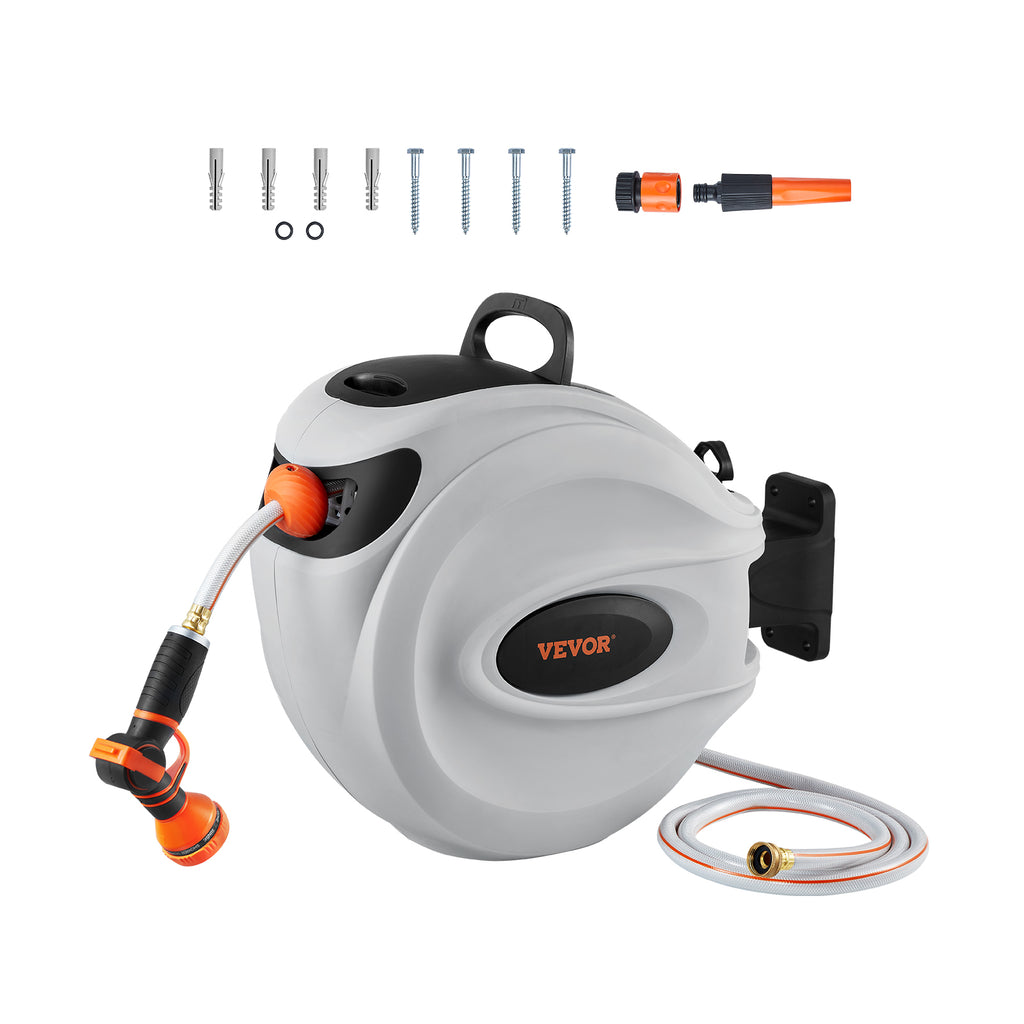 VEVOR Retractable Hose Reel Water Hose Reel, Swivel Wall-Mounted