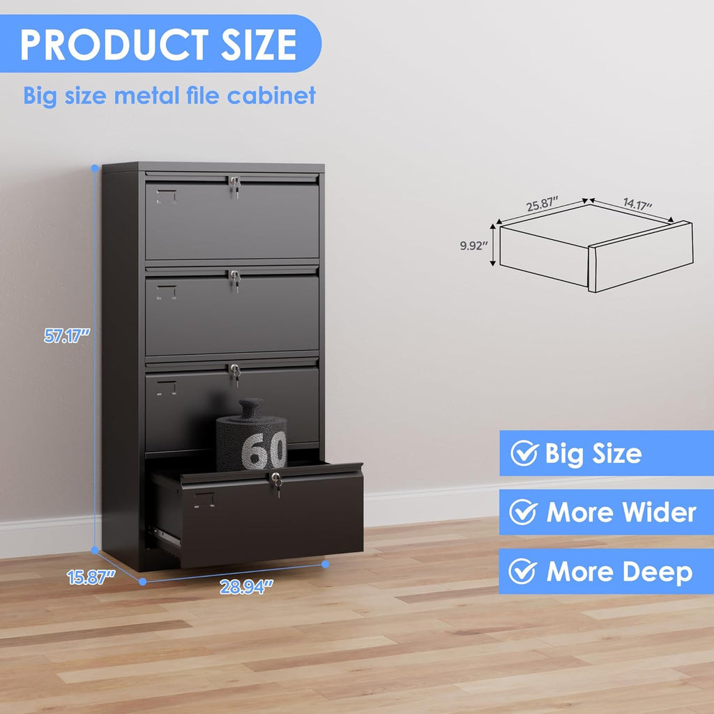 4 Drawer Lateral File Cabinet, Metal Independent Locking Drawers