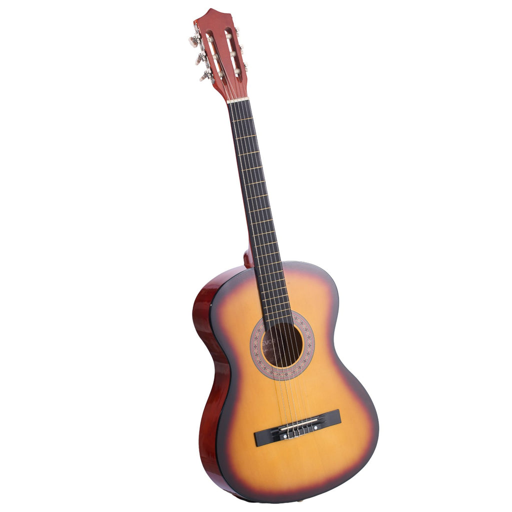 Classical Guitar, 38 Inch, Wood Classical Guitar Starter Kit For Beginners, With Nylon Strings, Gig Bag, Strap, Tuner, Extra String, Pick, Capo, Basswood, Sunburst