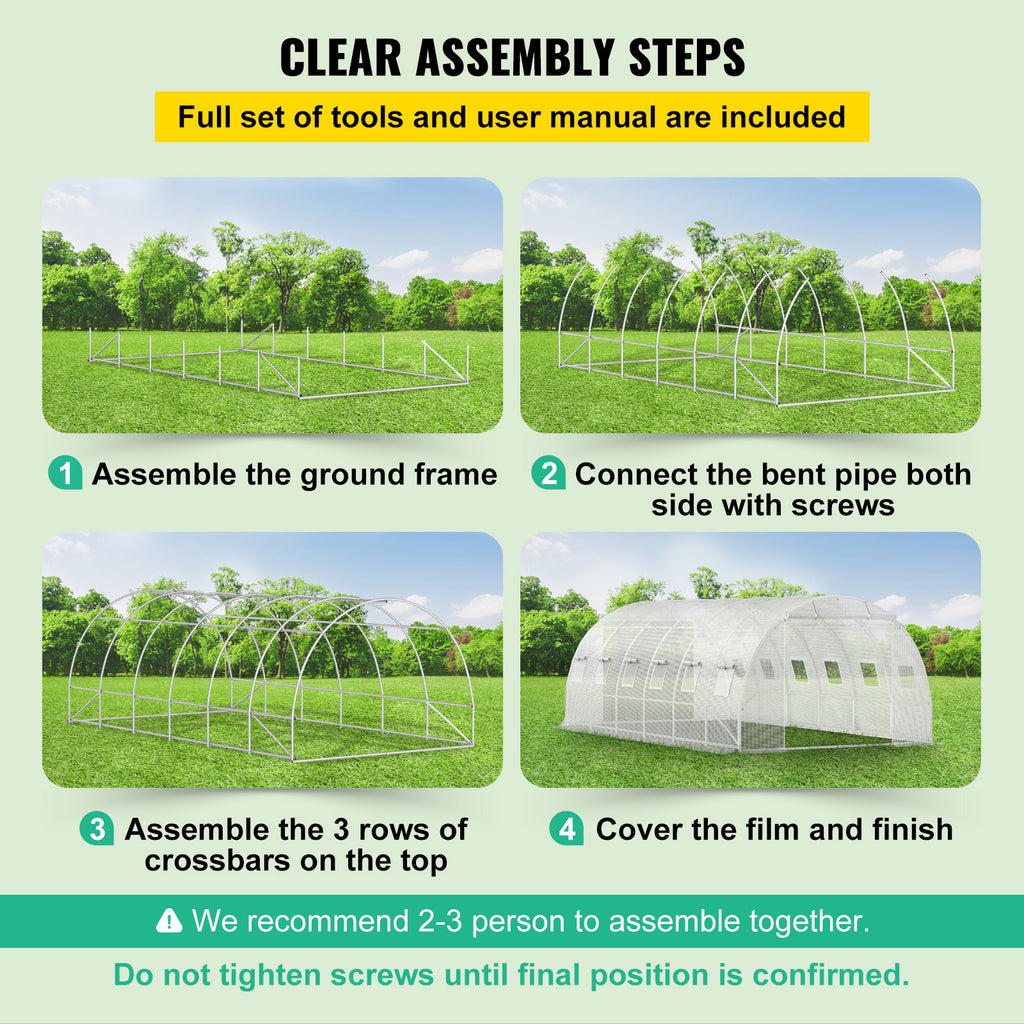 VEVOR Walk-in Tunnel Greenhouse, 20 X 10 X 7 Ft, White