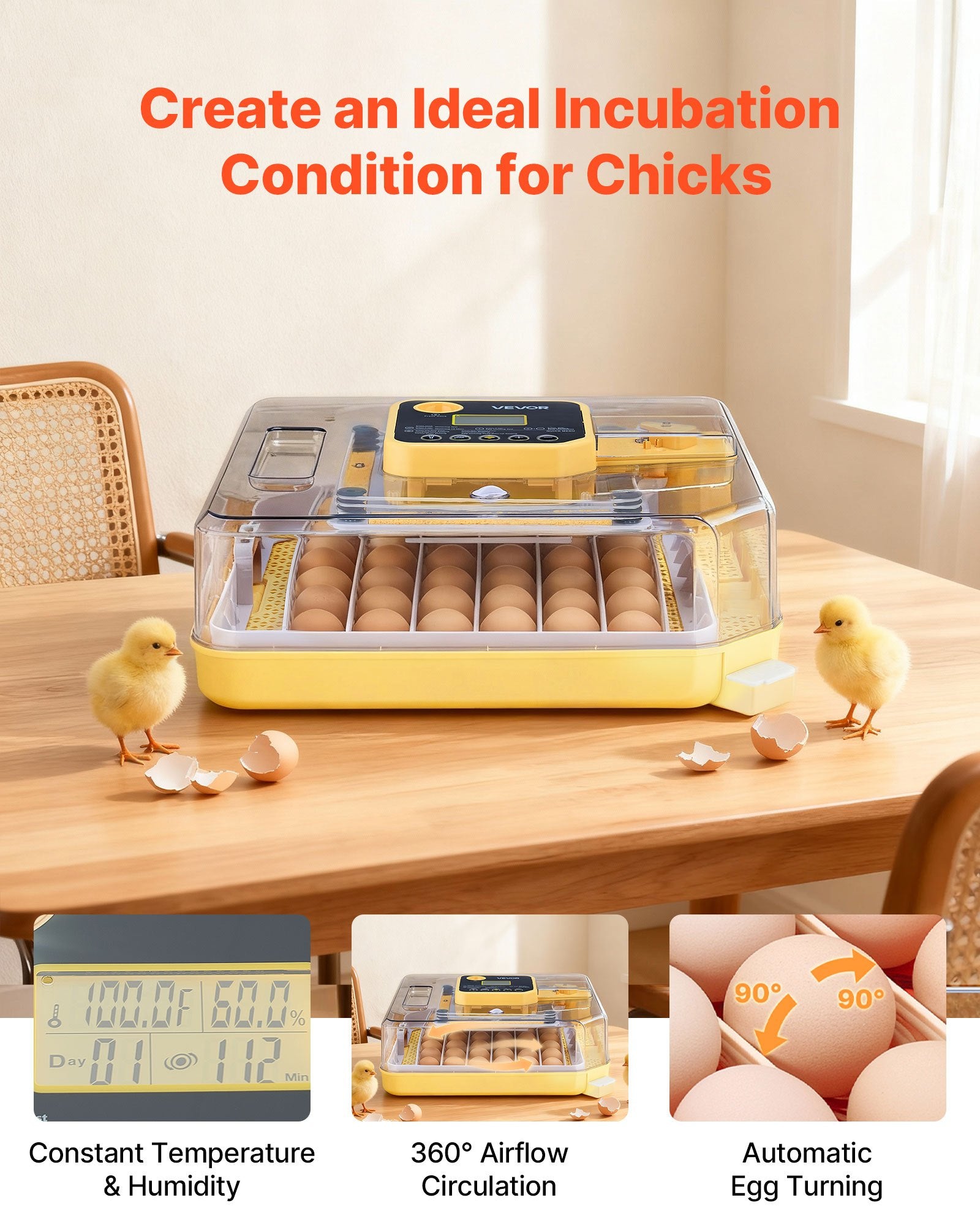 48 Egg Incubator, Automatic Turner With LED Candler, For Hatching Chicks, Ducks, Goose, and Quail Eggs