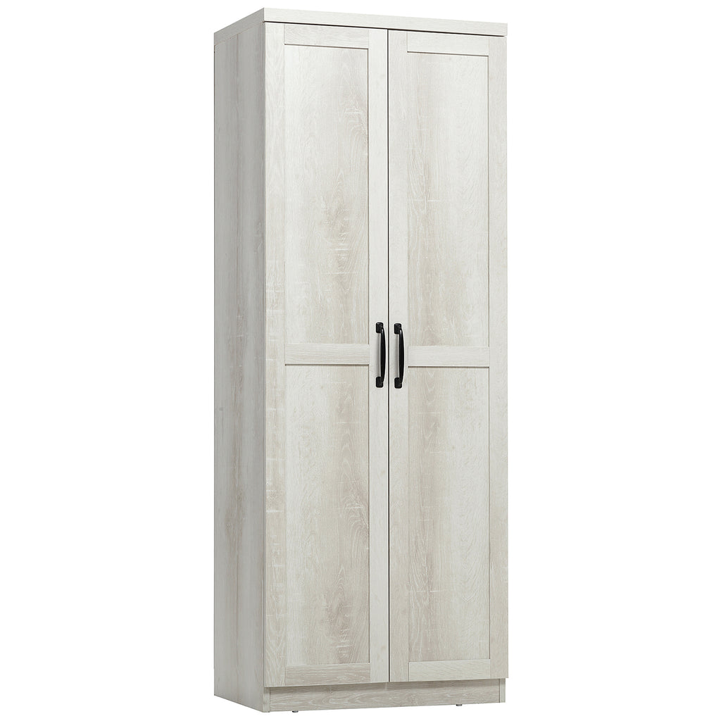 63" Storage Cabinet with 5-tier Shelving and 2 Adjustable Shelves, Antique White