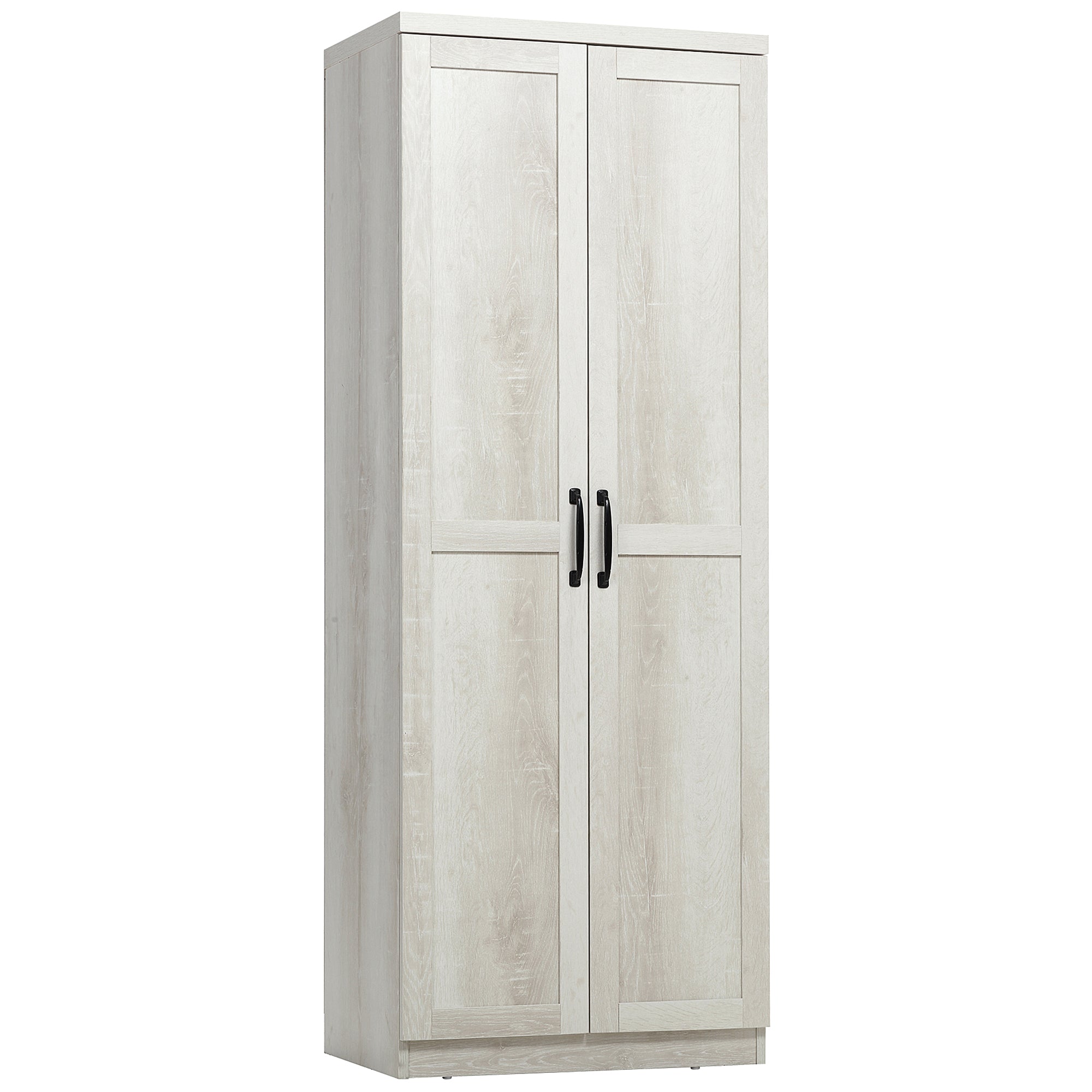 63" Storage Cabinet with 5-tier Shelving and 2 Adjustable Shelves, Antique White