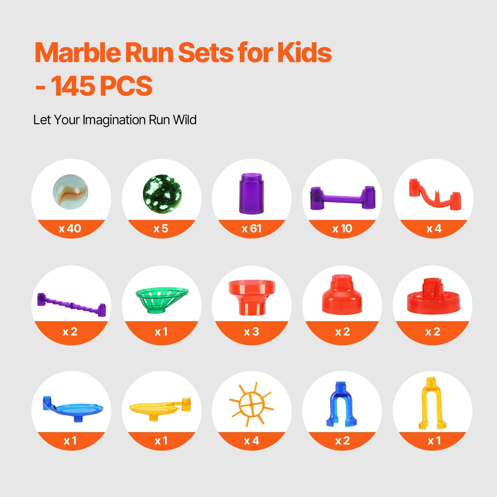 Marble Run Set, 145 Piece Marble Maze Building Block Brain Game, With 5 Glow In The Dark Marbles + 40 Glass Marbles, Educational Learning Race Track STEM