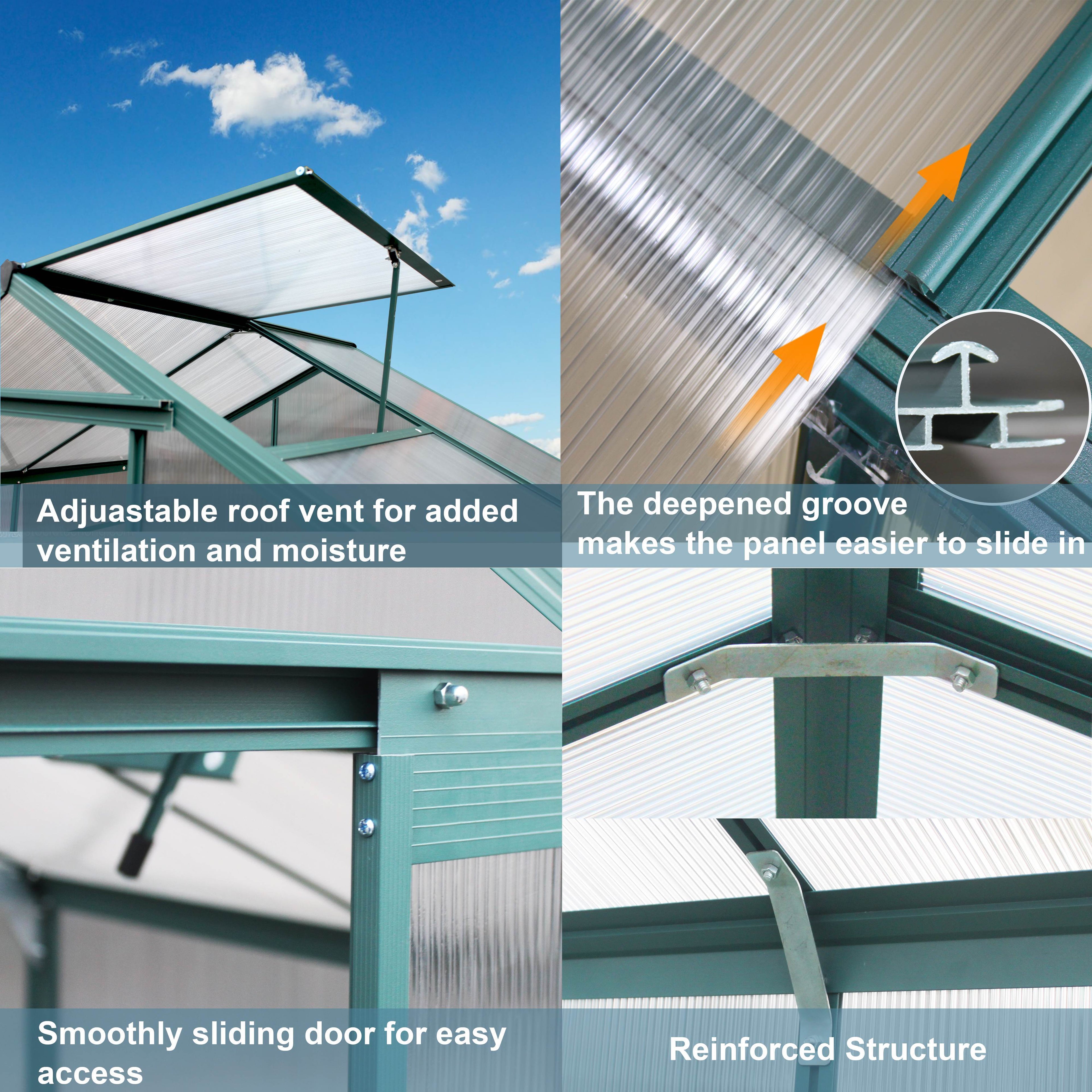 Polycarbonate Greenhouse, 6X8 Ft Greenhouse With Roof Vent