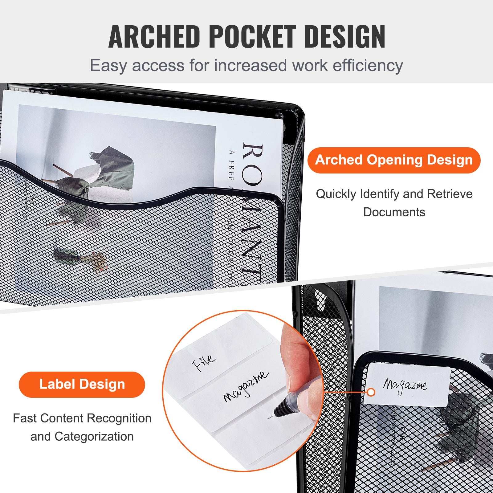 Hanging Wall Files Organizer, 3 Pack Single Pocket Mesh Wall File Holder, Metal Wall Folder Organizer With Nametag Label, For Office Home & School
