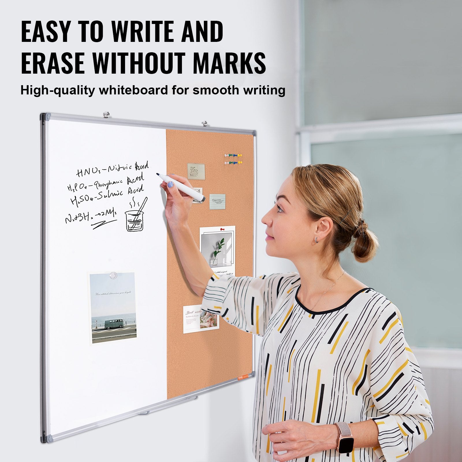48'x 36' Whiteboard & Cork Board Combo With Aluminum Frame – 2-in-1 Magnetic Dry Erase Bulletin Board For Wall Mount