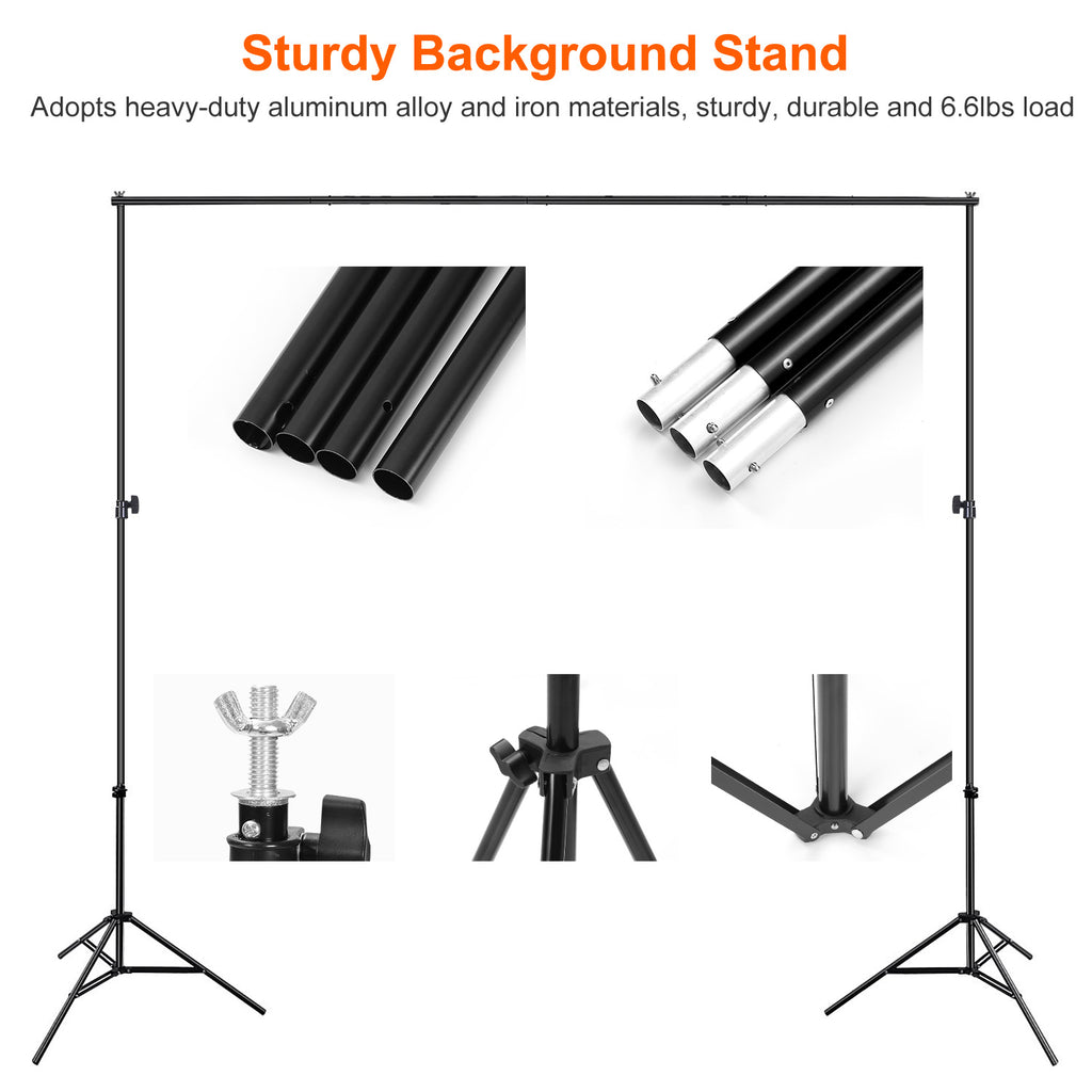 6.5 X 10ft Photo Video Backdrop Stand Adjustable Heavy Duty Set With Carrying Bag Clamps