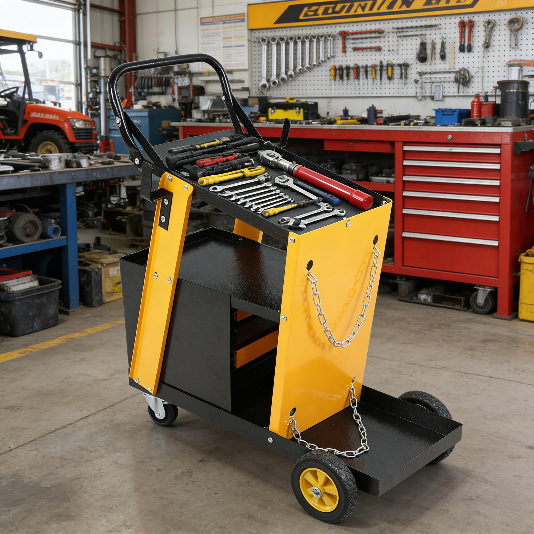 Multi-function Welder Trolley, MIG TIG  Plasma Cutter Storage Tank With 2 Safety Chains, Portable 4-drawer Chest, Weight 280 LBS