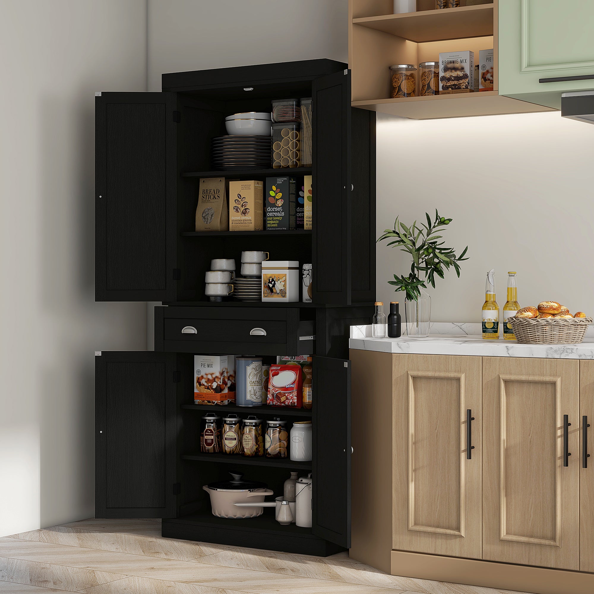 72.5" Storage Cabinet, Black Wood Grain